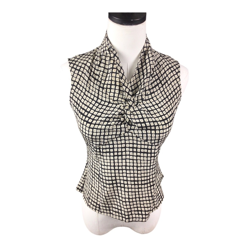 The Limited 100% Silk Sleeveless Black & Cream Patterned Twist-Neck Top Size 4